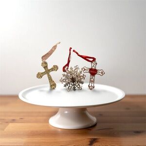 Three Harvey Lewis Christmas ornament, rhinestone, 2 crosses and snowflake 2014